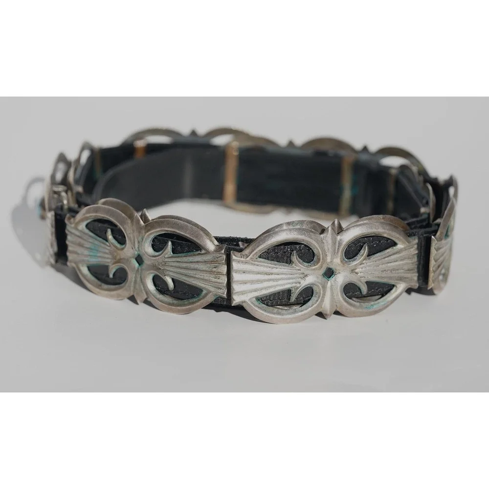 Vintage Navajo Sterling Silver Sand Cast Turquoise Concho Belt 450g Heavy 1950's